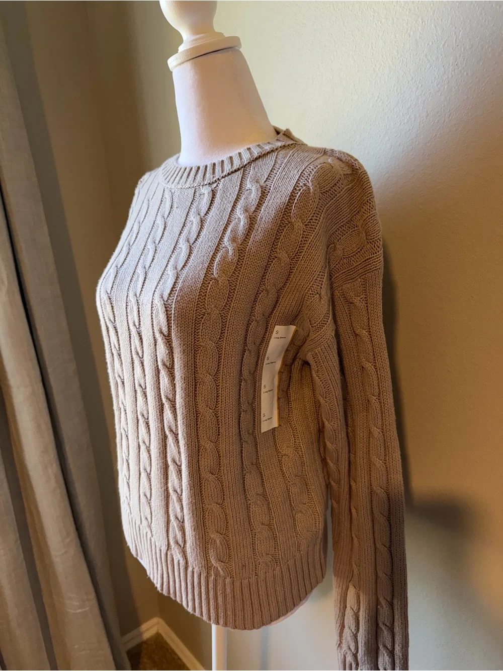 wild fable Cable Knit Crewneck Sweater in Beige